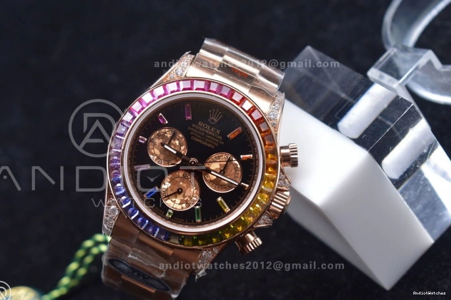 Crystal RG Classic Best YG Black Edition TWF on 116595RBOW A Bracelet Daytona 428 Rainbow Dial 0512